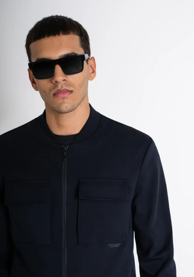 Sweatshirts Men Antony Morato Slim Fit Sweatshirt With Zip And Pockets In Blue Cotton Blend With Logo Blue Ink