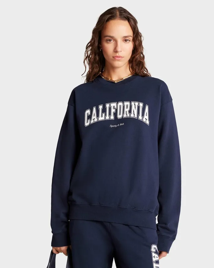 Sweatshirts Men Sporty and Rich California Crewneck 8211 NavyWhite