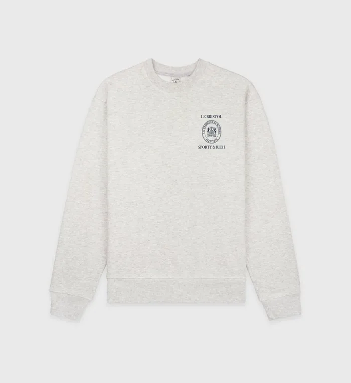 Sweatshirts Men Sporty and Rich Crest Seal 100th Crewneck 8211 Heather GrayNavy