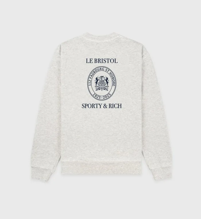 Sweatshirts Men Sporty and Rich Crest Seal 100th Crewneck 8211 Heather GrayNavy