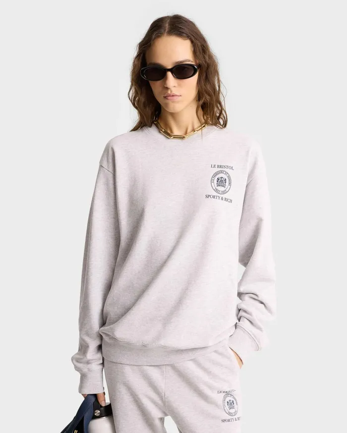 Sweatshirts Men Sporty and Rich Crest Seal 100th Crewneck 8211 Heather GrayNavy