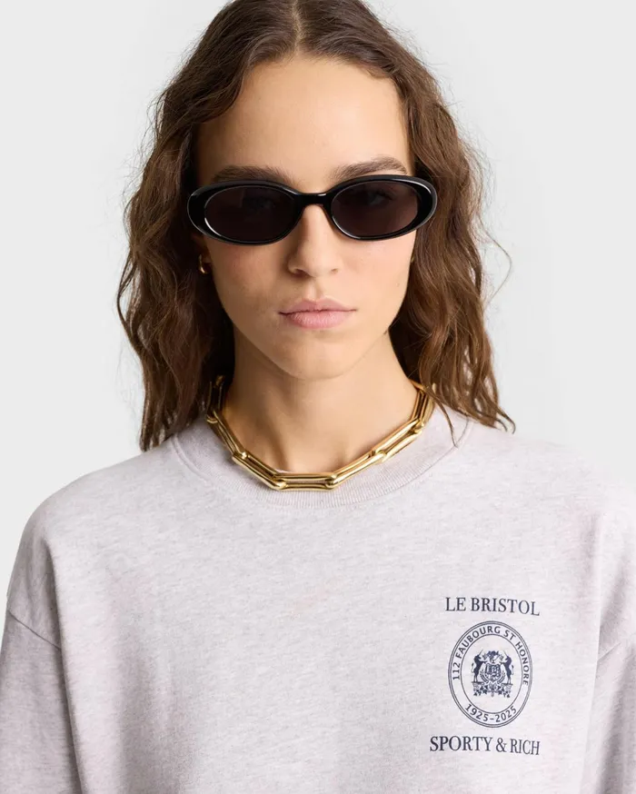Sweatshirts Men Sporty and Rich Crest Seal 100th Crewneck 8211 Heather GrayNavy