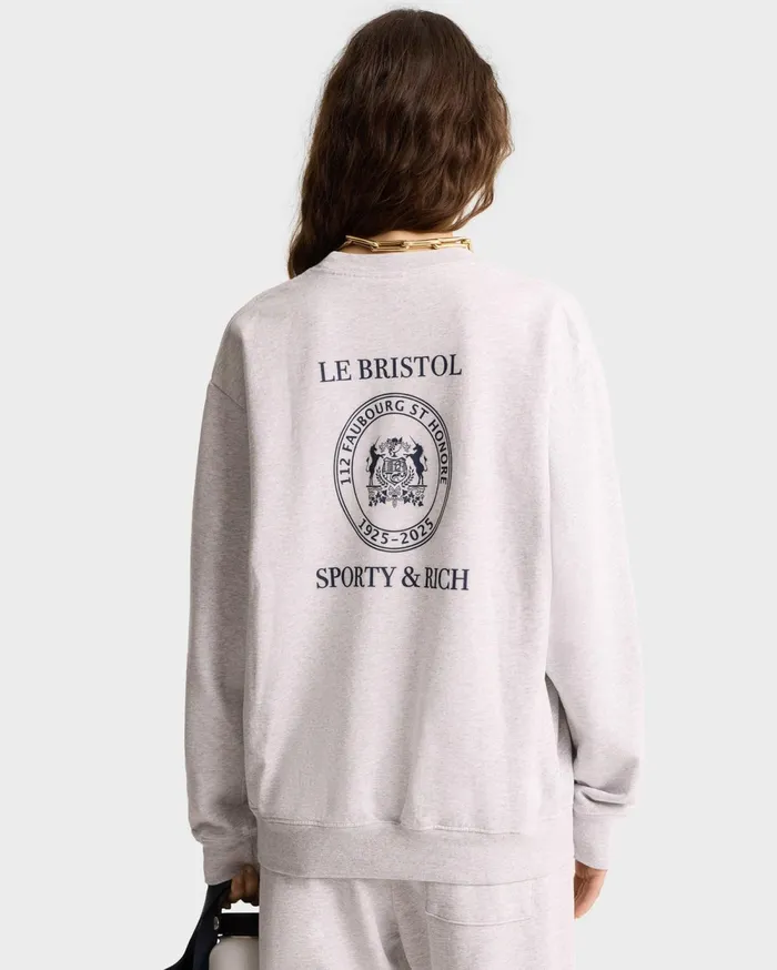 Sweatshirts Men Sporty and Rich Crest Seal 100th Crewneck 8211 Heather GrayNavy