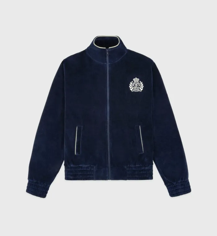 Sweatshirts Women Sporty and Rich NY Crest Velour Track Jacket 8211 NavyCream