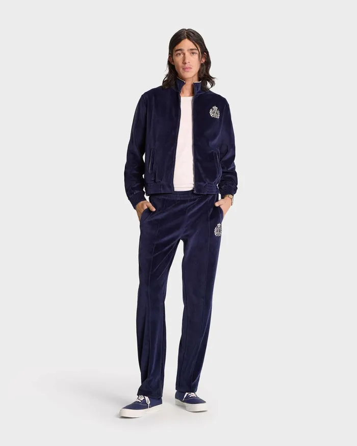 Sweatshirts Women Sporty and Rich NY Crest Velour Track Jacket 8211 NavyCream