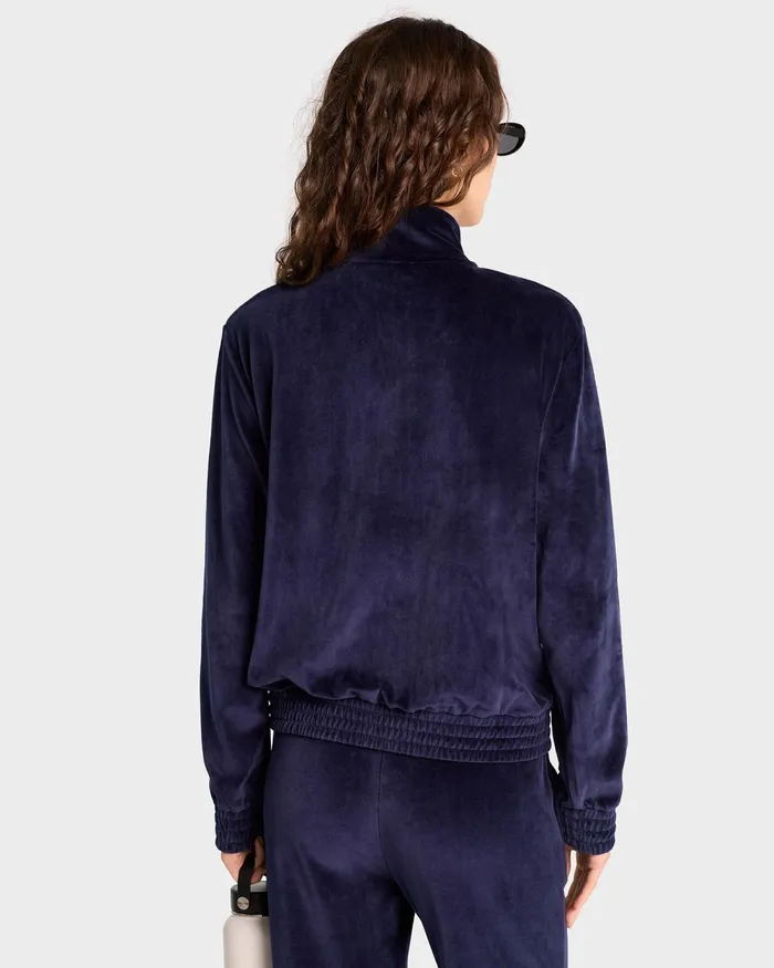 Sweatshirts Women Sporty and Rich NY Crest Velour Track Jacket 8211 NavyCream
