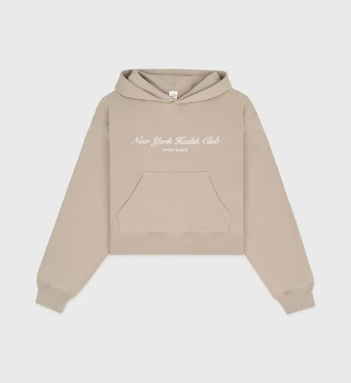 Sweatshirts Women Sporty and Rich NY Health Club Cropped Hoodie 8211 ElephantWhite