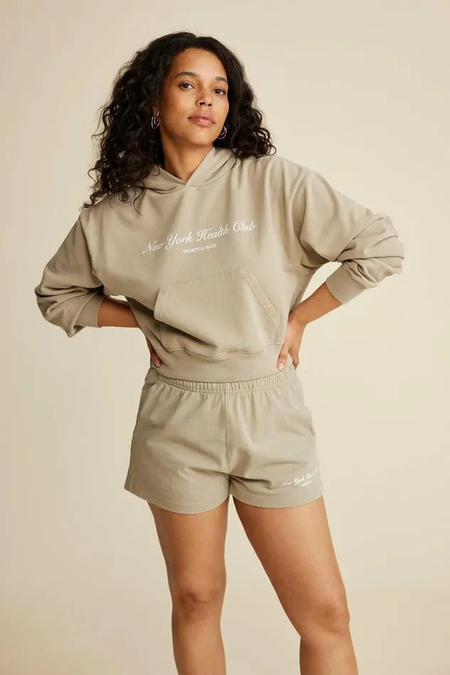 Sweatshirts Women Sporty and Rich NY Health Club Cropped Hoodie 8211 ElephantWhite