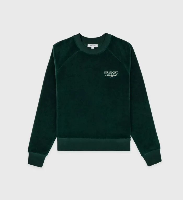 Sweatshirts Women Sporty and Rich SR Sport Velour Crewneck 8211 Forest