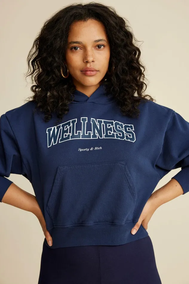 Sweatshirts Women Sporty and Rich Wellness Ivy Cropped Hoodie 8211 NavyWhite