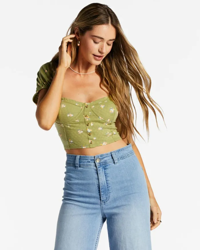 Sweet Memory Knitted Top Green Eyes Women Billabong Tops
