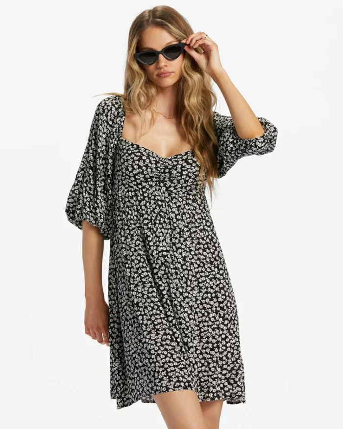 Swept Away Again Dress Black Pebble Women Billabong Mini Dresses