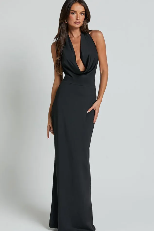 Sylvana Maxi Dress 8211 Cowl Halter Neck Bodycon Dress In Black Women Showpo Curve Clothes