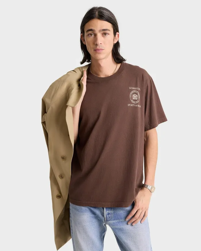 TShirts and Tops Women Sporty and Rich Crest Seal 100th T Shirt 8211 ChocolateCream