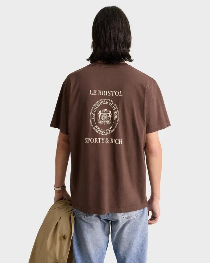 TShirts and Tops Women Sporty and Rich Crest Seal 100th T Shirt 8211 ChocolateCream