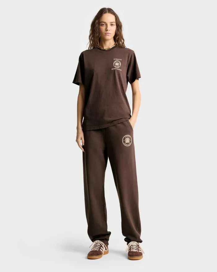 TShirts and Tops Women Sporty and Rich Crest Seal 100th T Shirt 8211 ChocolateCream