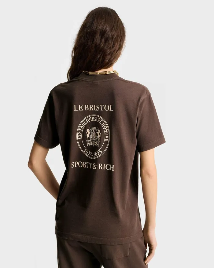 TShirts and Tops Women Sporty and Rich Crest Seal 100th T Shirt 8211 ChocolateCream