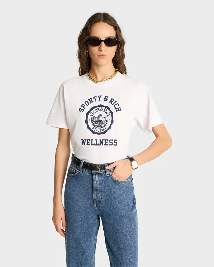 TShirts and Tops Women Sporty and Rich Emblem TShirt 8211 WhiteNavy