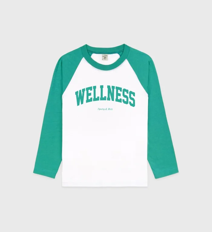 TShirts and Tops Women Sporty and Rich Wellness Ivy Baseball Tee 8211 WhiteSpring Green