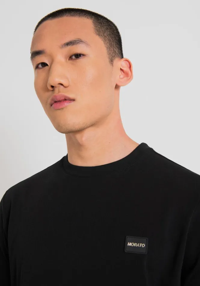 TShirts And Polo Men Antony Morato Regular Fit Cotton TShirt With Rubberised Plaque And Metal Logo Black