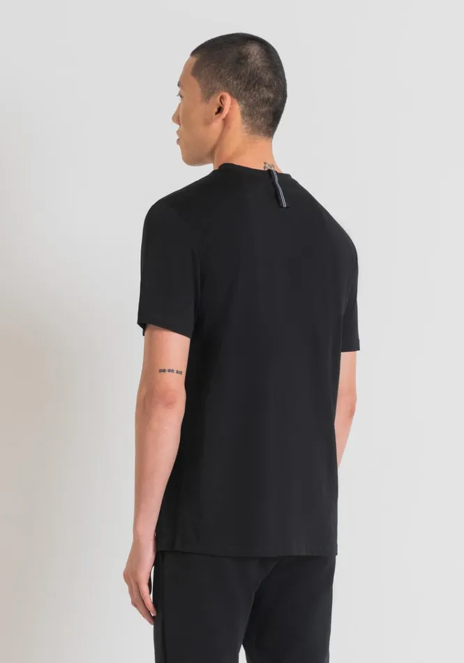 TShirts And Polo Men Antony Morato Regular Fit Cotton TShirt With Rubberised Plaque And Metal Logo Black