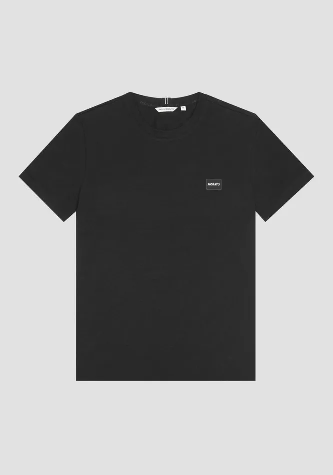 TShirts And Polo Men Antony Morato Regular Fit Cotton TShirt With Rubberised Plaque And Metal Logo Black