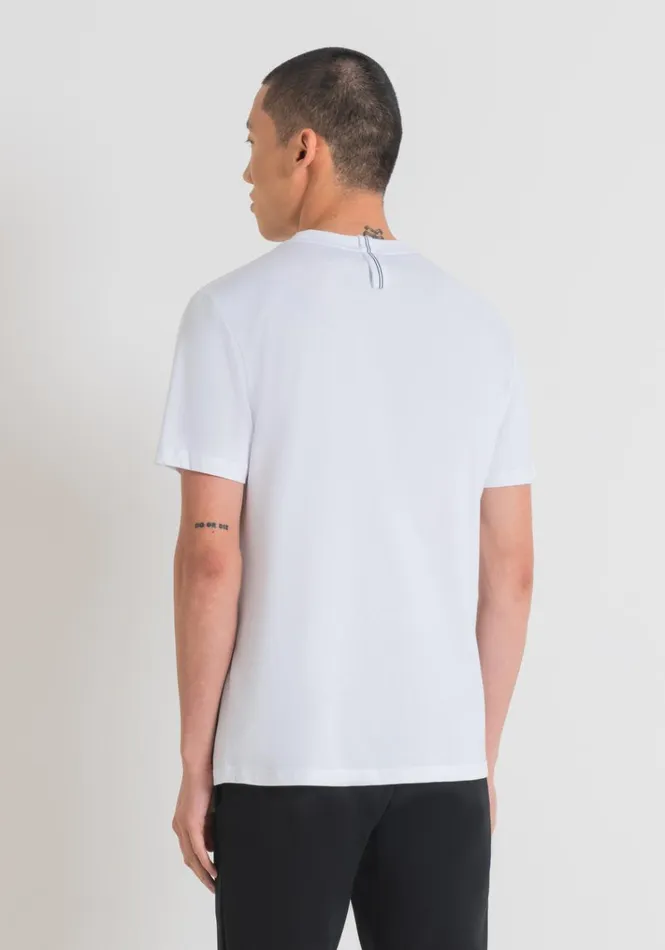 TShirts And Polo Men Antony Morato Regular Fit Cotton TShirt With Rubberised Plaque And Metal Logo White