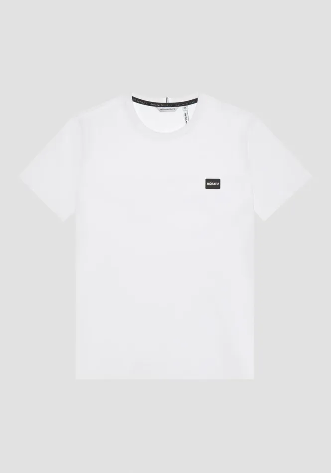TShirts And Polo Men Antony Morato Regular Fit Cotton TShirt With Rubberised Plaque And Metal Logo White