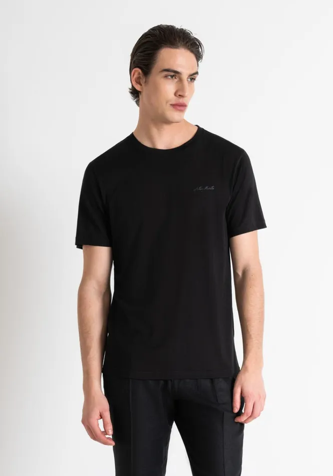 TShirts And Polo Men Antony Morato Regular Fit Cotton Viscose Logo Tone On Tone TShirt Black TShirts And Polo Men Antony Morato Regular Fit Cotton Viscose Logo Tone On Tone TShirt Black