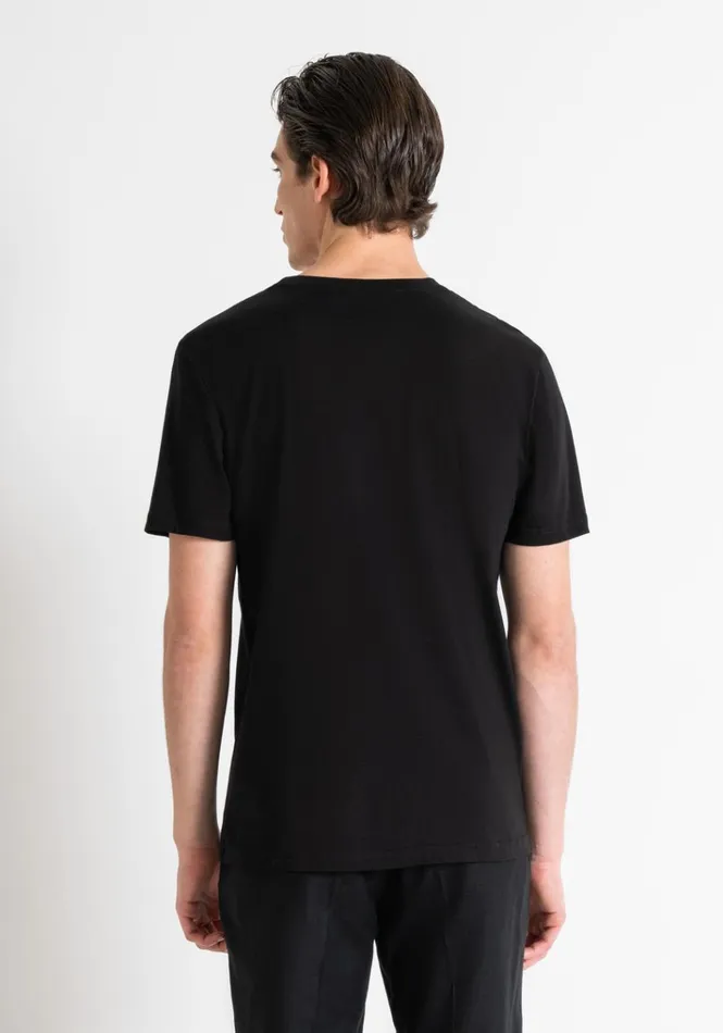 TShirts And Polo Men Antony Morato Regular Fit Cotton Viscose Logo Tone On Tone TShirt Black