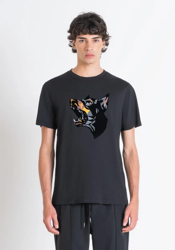 TShirts And Polo Men Antony Morato Regular Fit TShirt In Black Cotton Jersey With Dobermann Print Black TShirts And Polo Men Antony Morato Regular Fit TShirt In Black Cotton Jersey With Dobermann Print Black