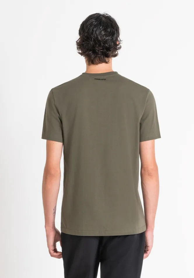 TShirts And Polo Men Antony Morato Regular Fit TShirt In Cotton Jersey With Laminated Print Army Green