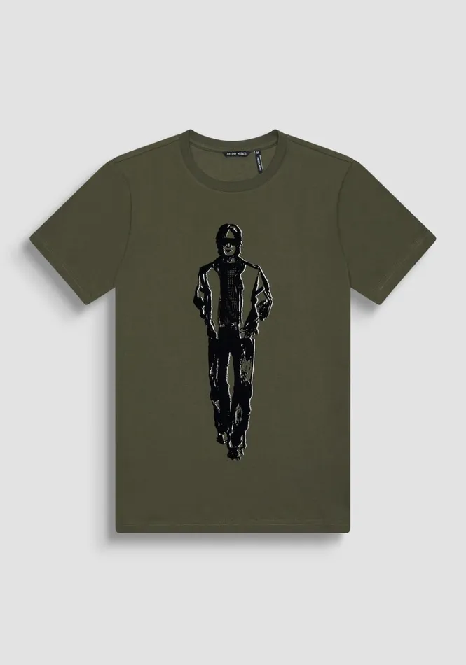 TShirts And Polo Men Antony Morato Regular Fit TShirt In Cotton Jersey With Laminated Print Army Green