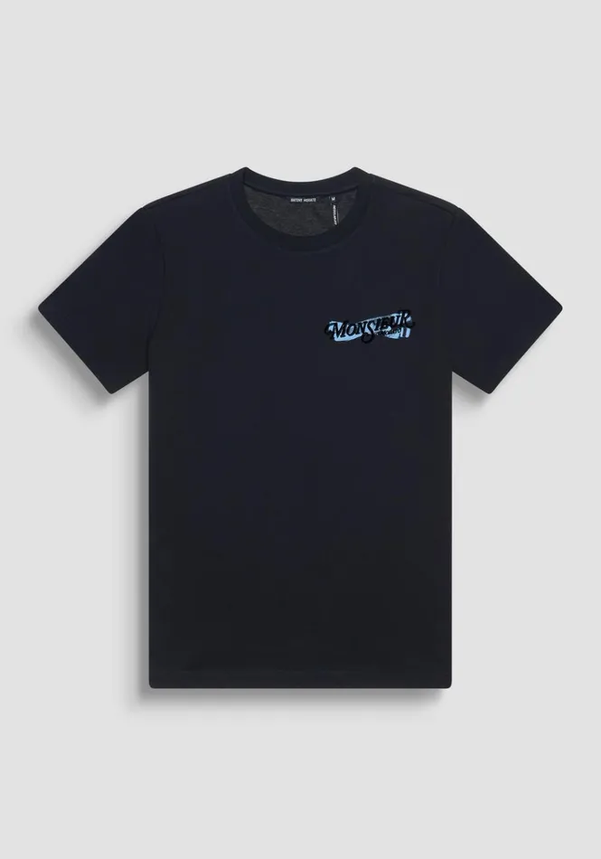 TShirts And Polo Men Antony Morato Regular Fit TShirt In Cotton Jersey With Print Blue Ink TShirts And Polo Men Antony Morato Regular Fit TShirt In Cotton Jersey With Print Blue Ink