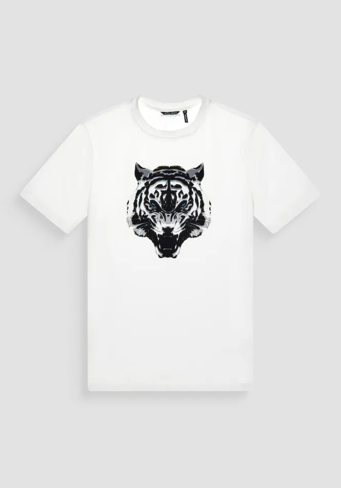 TShirts And Polo Men Antony Morato Regular Fit TShirt In White Cotton Jersey With Tiger Print Cream