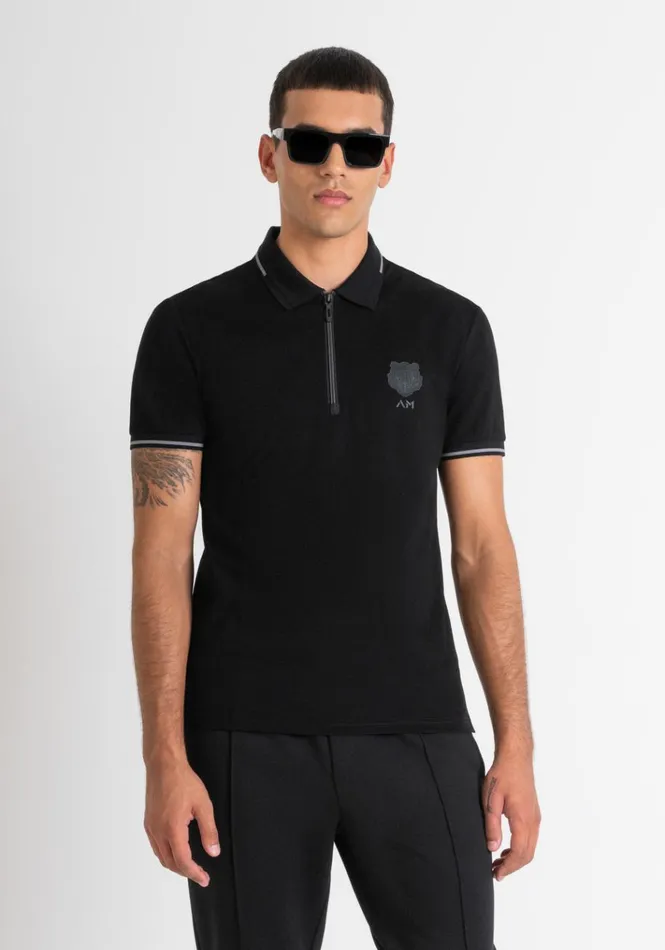 TShirts And Polo Men Antony Morato Slim Fit Polo TShirt In Cotton Pique With Rubberised Tiger Logo Black TShirts And Polo Men Antony Morato Slim Fit Polo TShirt In Cotton Pique With Rubberised Tiger Logo Black