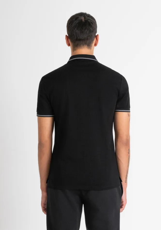 TShirts And Polo Men Antony Morato Slim Fit Polo TShirt In Cotton Pique With Rubberised Tiger Logo Black
