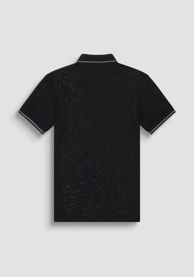 TShirts And Polo Men Antony Morato Slim Fit Polo TShirt In Cotton Pique With Rubberised Tiger Logo Black