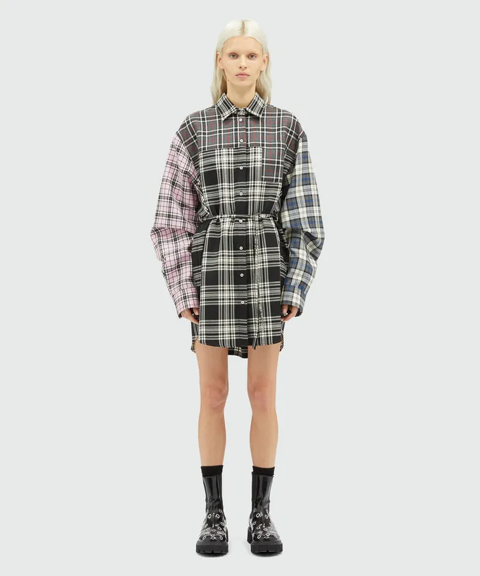 Tartan Wool Shirt Dress Women MSGM Dresses