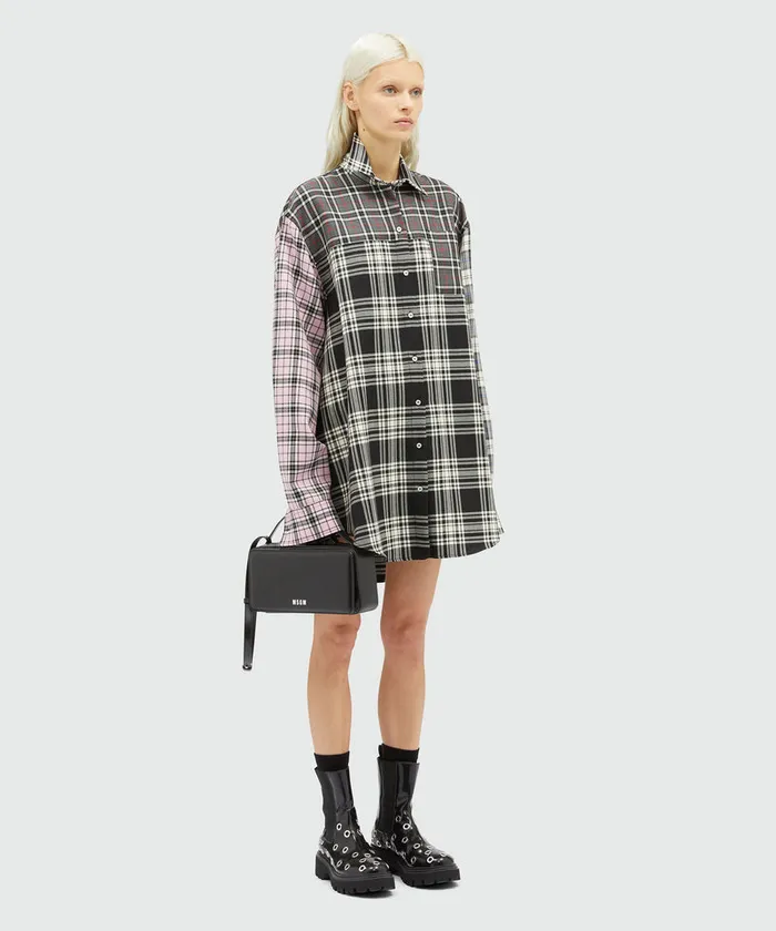 Tartan Wool Shirt Dress Women MSGM Dresses