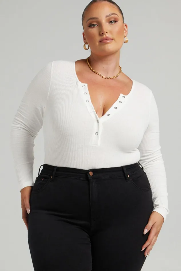 Tatem Bodysuit 8211 Long Sleeve Button Front Bodysuit In White Women Showpo Basics