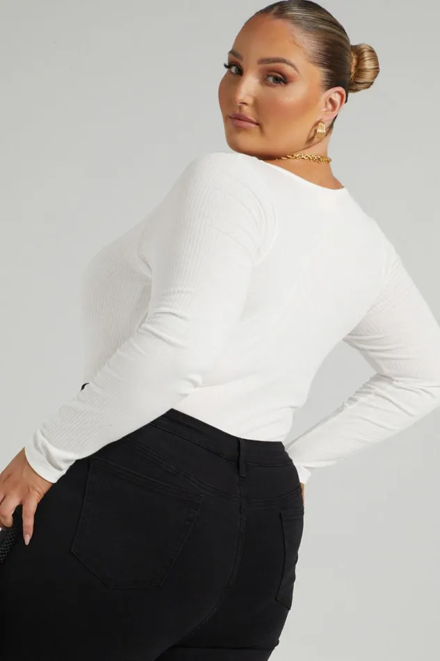 Tatem Bodysuit 8211 Long Sleeve Button Front Bodysuit In White Women Showpo Basics