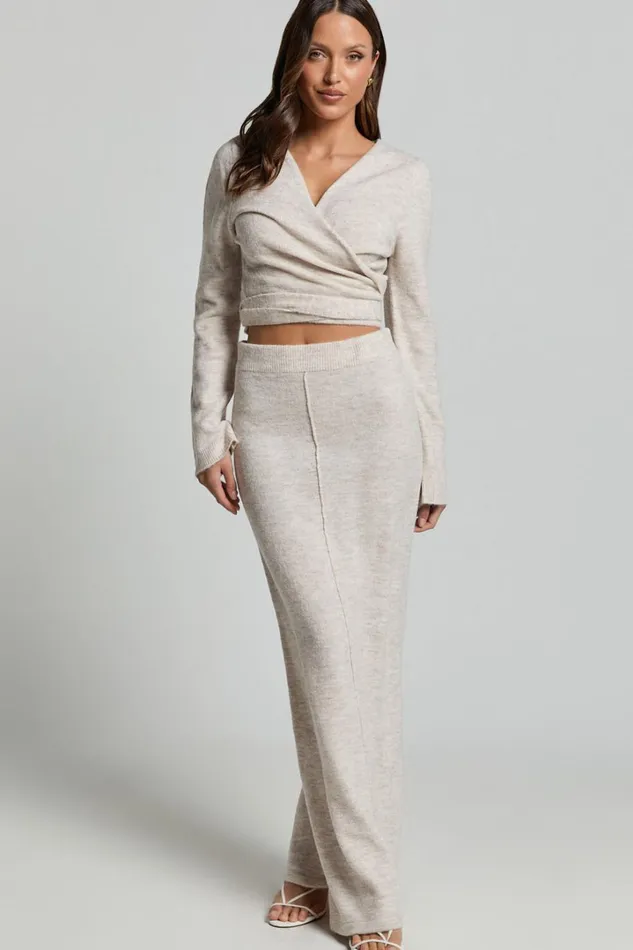 Tessa Maxi Skirt 8211 Knitted Column Maxi Skirt In Stone Women Showpo Knitwear