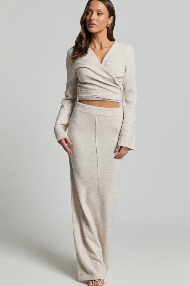Tessa Maxi Skirt 8211 Knitted Column Maxi Skirt In Stone Women Showpo Knitwear