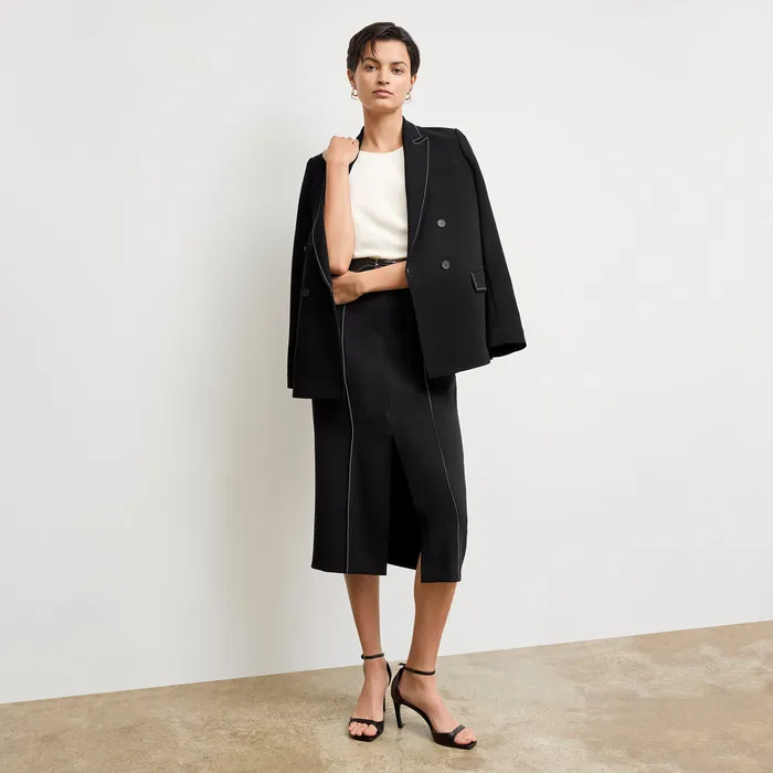 The Meghan Midi Skirt 8211 Everyday Crepe with Topstitch Black With Topstitch Women Skirts M M LaFleur