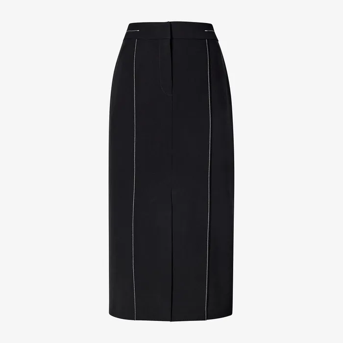 The Meghan Midi Skirt 8211 Everyday Crepe with Topstitch Black With Topstitch Women Skirts M M LaFleur