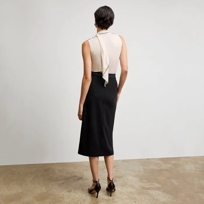 The Meghan Midi Skirt 8211 Everyday Crepe with Topstitch Black With Topstitch Women Skirts M M LaFleur