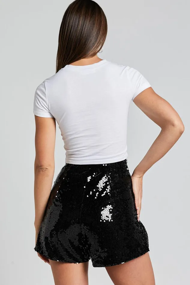 Tirana Shorts 8211 Sequin High Waisted Tailored In Black Women Showpo Curve Clothes