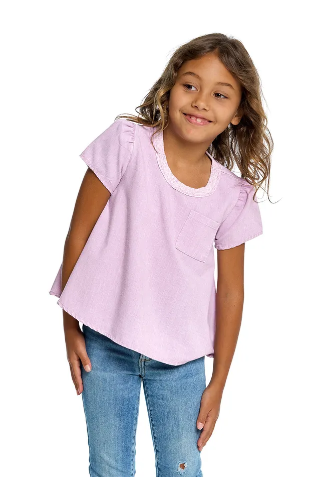 Tops Chaser Brand Girls Heirloom Wovens Puff Sleeve Tee