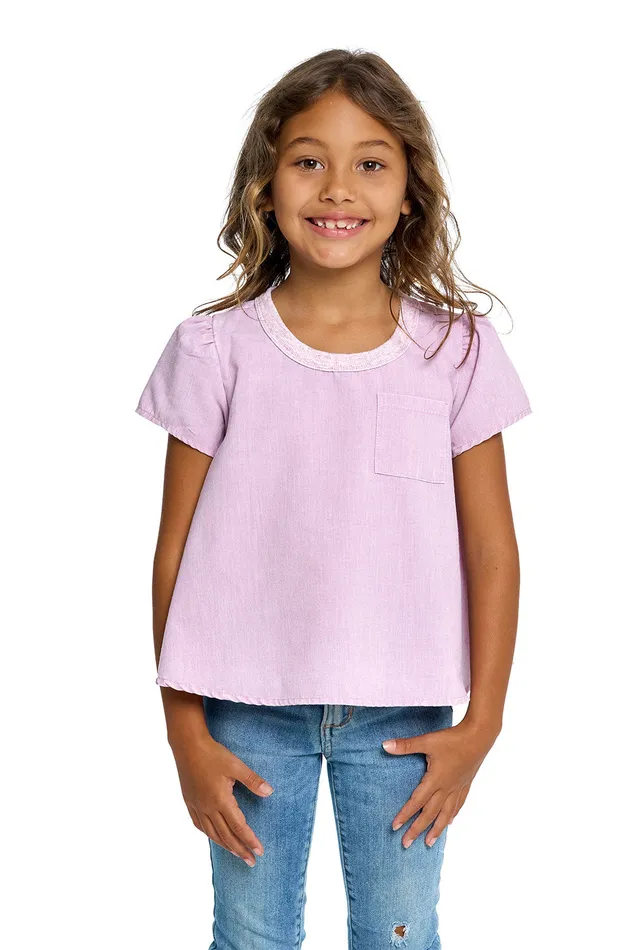 Tops Chaser Brand Girls Heirloom Wovens Puff Sleeve Tee Tops Chaser Brand Girls Heirloom Wovens Puff Sleeve Tee